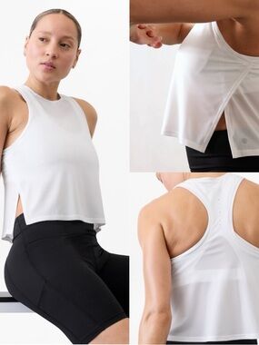 Athleta White Racerback Flowey Yoga Tank S